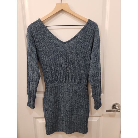 Lush Green Ribbed Bodycon Sweater Dress with Front Cutout - Picture 2 of 6